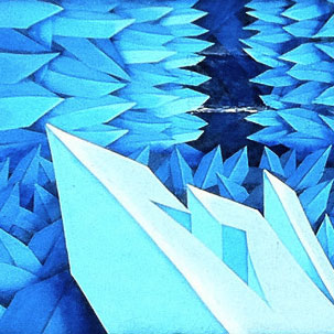 Close up of Art Basel mural of blue crystals by Apexer, Miami